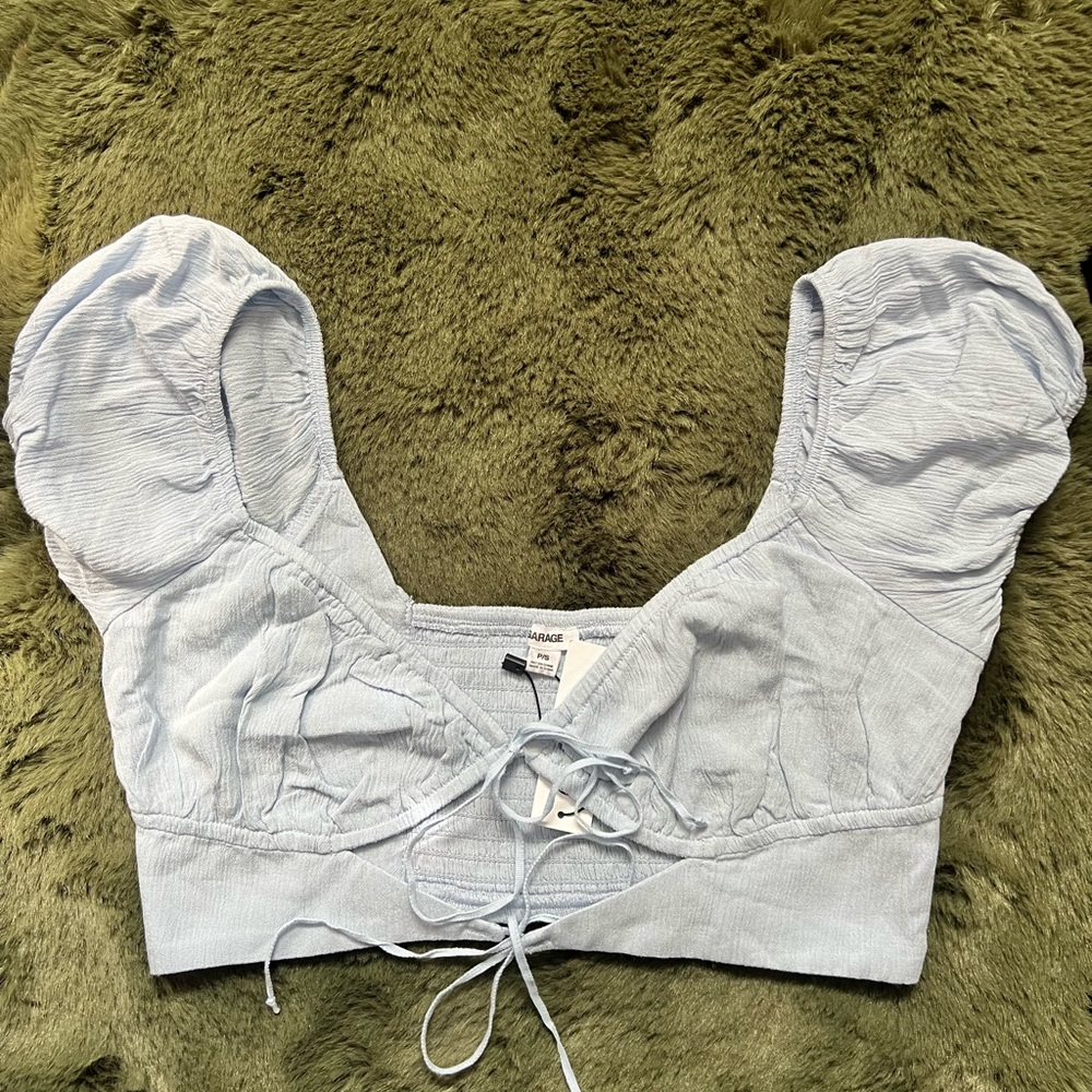 Garage Light Blue Puff Sleeve Blouse